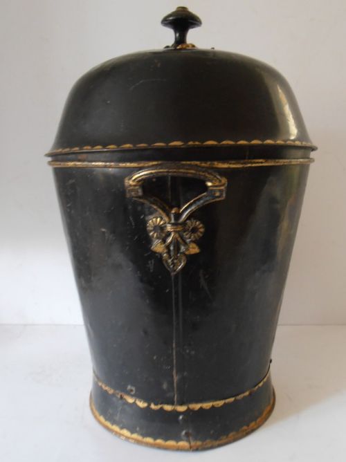 19thc Black Lacquered Tole Ware Coal Bucket