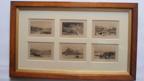 fig 1. Set of Three Framed Sets of 19th Century Etchings by Wilfrid Ball.