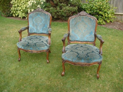 A Pair of Late 19th Century French Upholstered Fauteuils