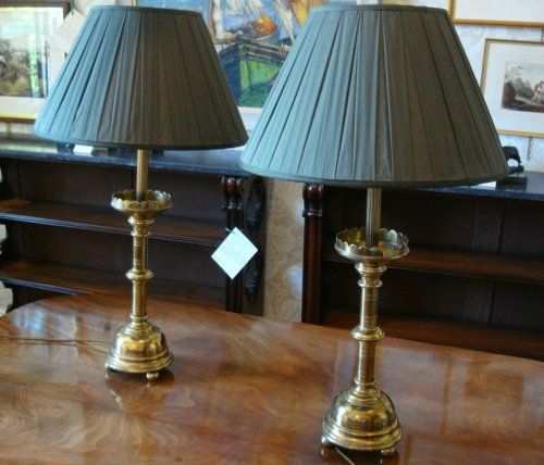 A Pair of Early 20th Century Converted Brass Table Lamps