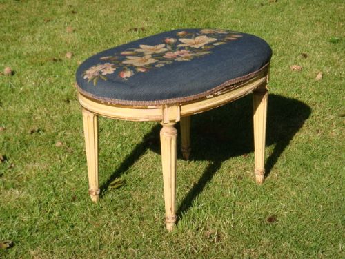 A Late 19th Century French Oval Painted Stool in Louis Xv1 Style