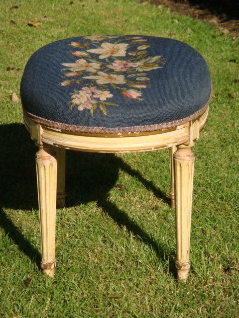 fig 1. A late 19th century French oval painted stool in Louis XV1 style