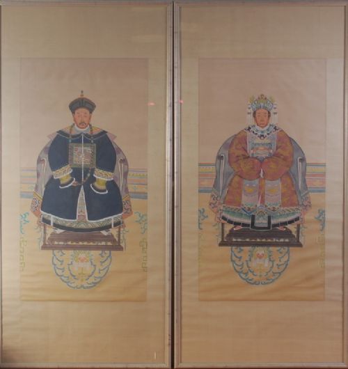 Pair of Chinese Scrolls , Watercolours on Silk