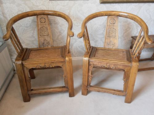 A Pair of C1915 Chinese Carved Elm Armchairs