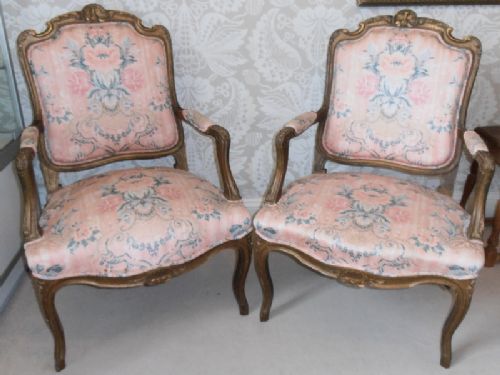 Pair of Highly Decorative 19thc Gilt Wood French Armchairs