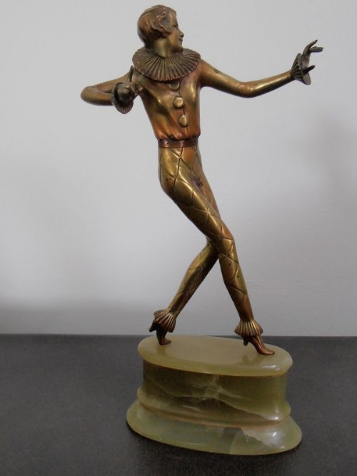 Josef Lorenzl. Art Deco Bronze Figure of Harlequin