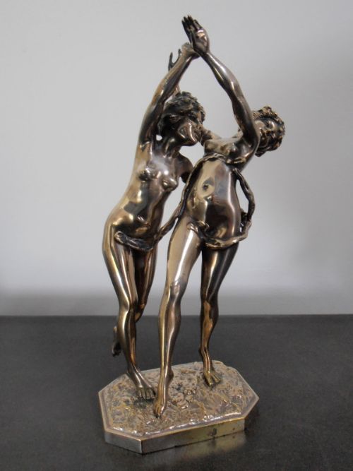 Andor Ruff. Bronze Figure of Two Naked Girl Dancers