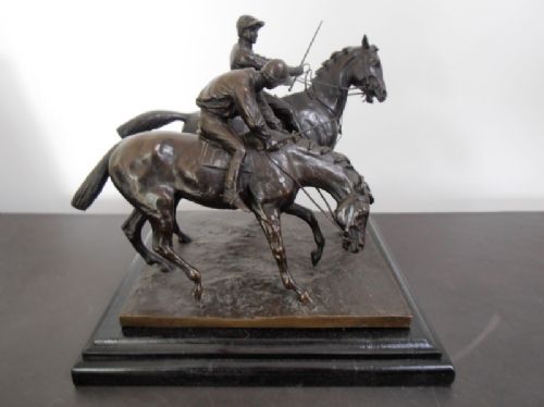 19th Century Bronze Horseracing Group. "Raring to Go"