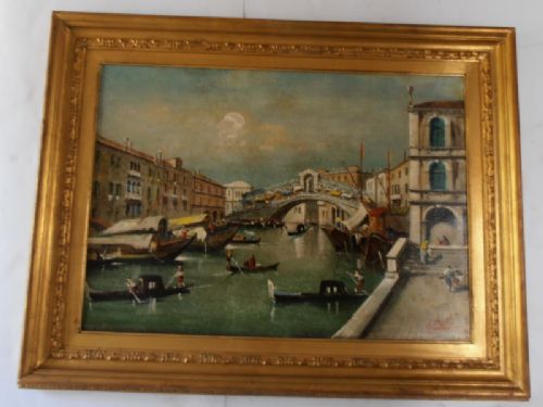 D Colli , Oil on Canvas, Rialto Bridge Venice
