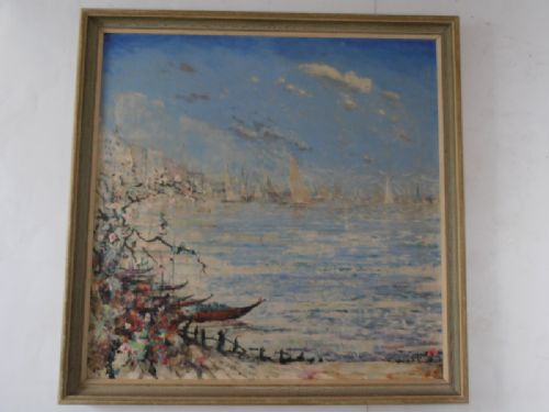 View of Yachts in a Bay, Oil on Board