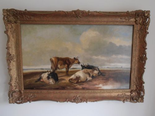 F W Knight, Cattle in Landscape, Oil on Canvas 1881