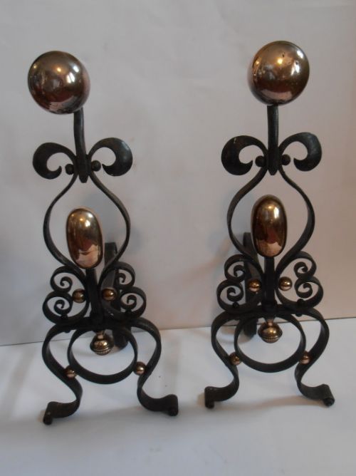 Pair of Copper Art Nouveau Andirons/firedogs