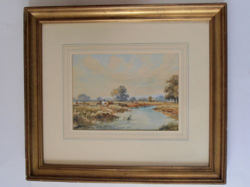 William Sidney Cooper, Watercolour,  Cows in Meadow