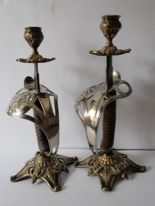 A Pair 19thc Sword Candlesticks