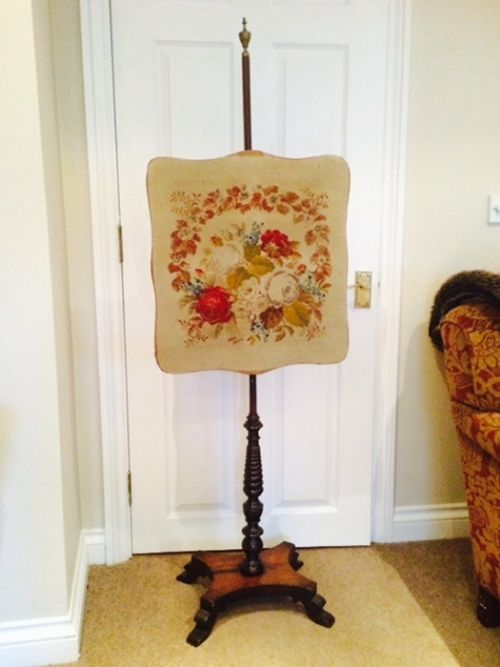 A Rosewood Tapestry Fire Screen