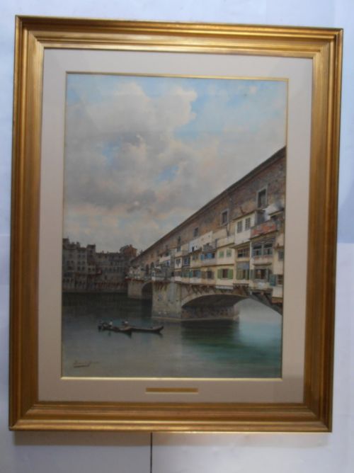 Ernesto Bensa (Italian Fl 1866-1897) Watercolour, Ponte Vecchio , Florence