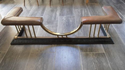Edwardian Leather, Brass and Cast Iron Club Fender
