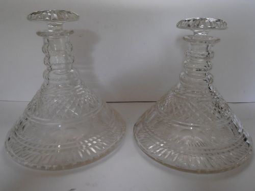 Pair Cut Glass Ship Decanters C1930's