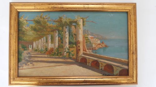 Gaetano Capone , Oil on Board,pergola, Capri.