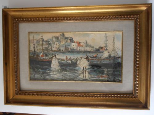 A D Billis Harbour Scene, Oil on Board