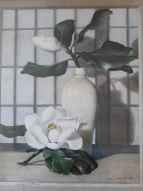 fig 1. After Ethelyn C Stewart, Signed Print of Magnolias 1945