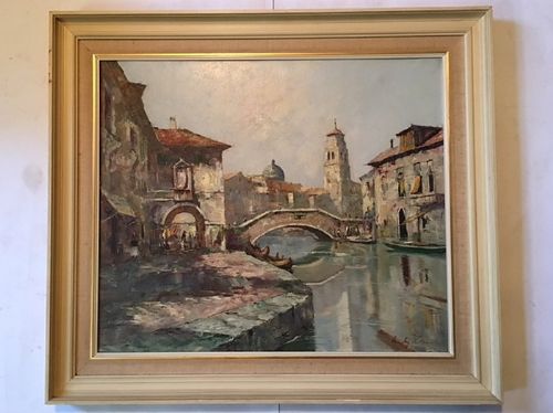 Highly Attractive - Venetian Canal Scene, Oil on Canvas