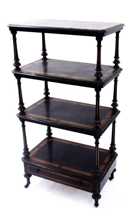 Late 19thc Very Attractive  Aesthetic Period Ebonised and Burr Walnut Whatnot