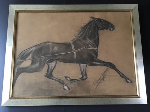 A Pastel/charcoal Study Trotting Racehorse