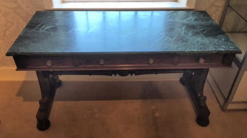 Attractive Early Victorian Mahogany Library Table with Marble Top