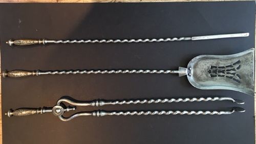 Set of Steel Fire Irons with Brass Handles
