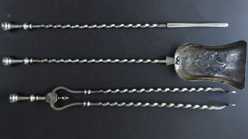 A 19thc Set of Steel Fire Irons