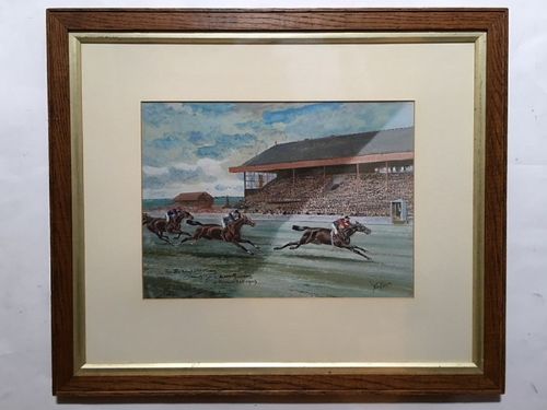 John Beer - Watercolour - King Edward V11 Horse Minoru Winning 2000gns, Newmarket 1909