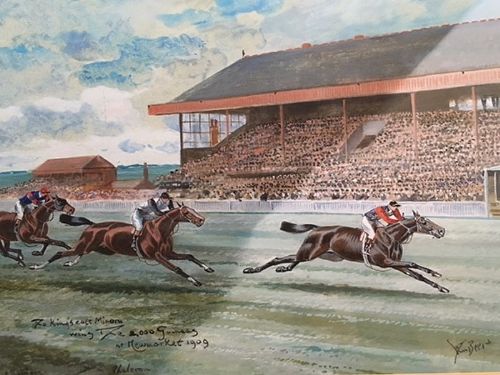 fig 1. John Beer - Watercolour - King Edward V11 Horse Minoru winning 2000gns, Newmarket 1909