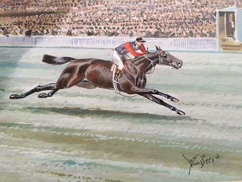 fig 2. John Beer - Watercolour - King Edward V11 Horse Minoru winning 2000gns, Newmarket 1909