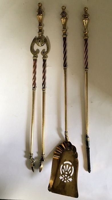 Set of Brass and Copper Fire Irons