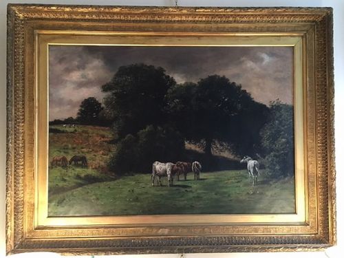 Charles Augustus Henry Lutyens, 1829-1915, Oil on Canvas, Horses and Cattle at Pasture