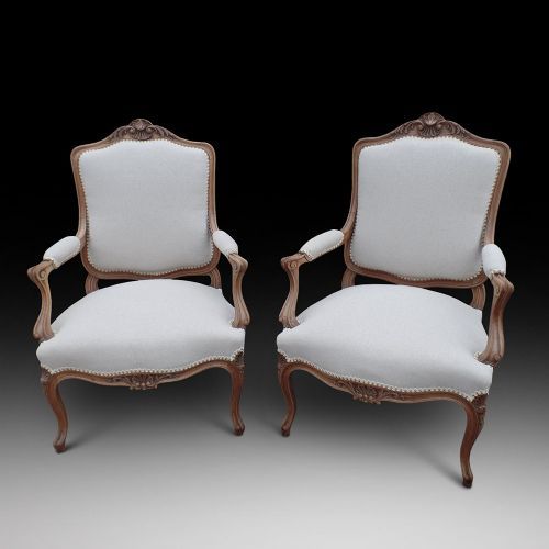 Attractive Pair of Walnut Open Armchairs