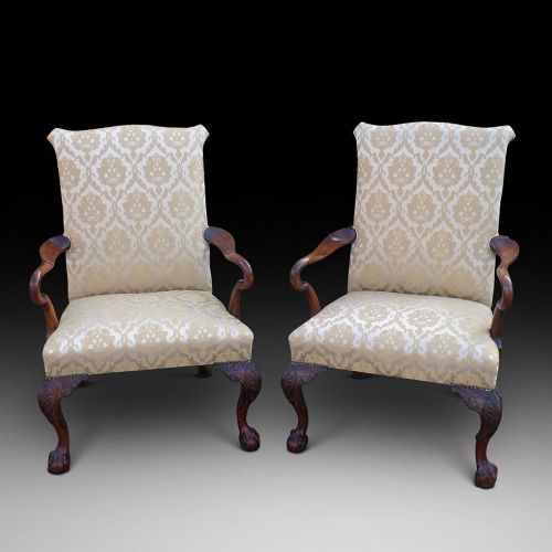 Pair of Walnut Gainsborough Armchairs C1755