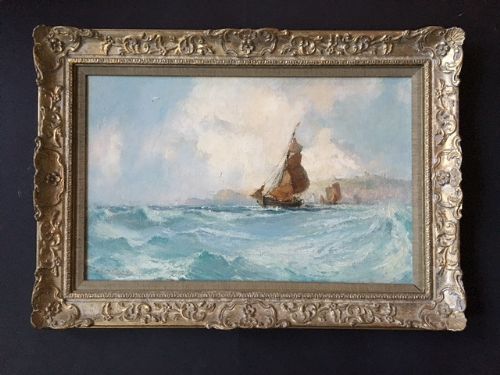 Stephen Frank Wasley C1900 - Oil on Board - Fishing Boats Off Whitby