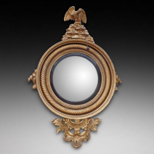 English Giltwood Convex Mirror, Ca. 1810-20