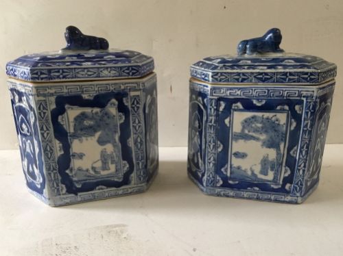 Pair Chinese Blue and White Canisters