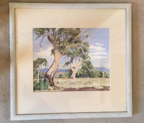 Harry Buckie (Aus) - Sheep Under Gum Trees- Watercolour C1955