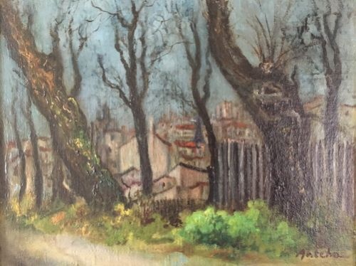fig 1. Isaac Antcher - Village View Through Trees - Oil on Canvas