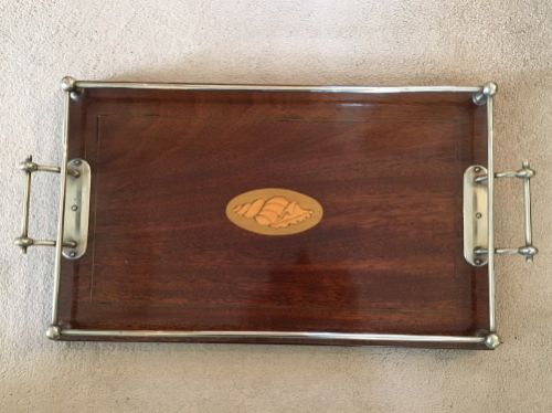 An Edwardian Mahogany Silver Plated Railed Tray