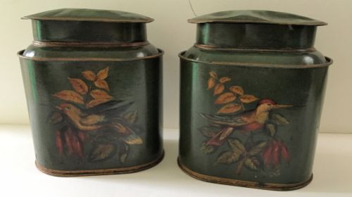 A Pair of Highly Decorative Handpainted French Toleware Tins