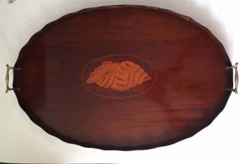 Edwardian Mahogany Inlaid Oval Butlers Tray