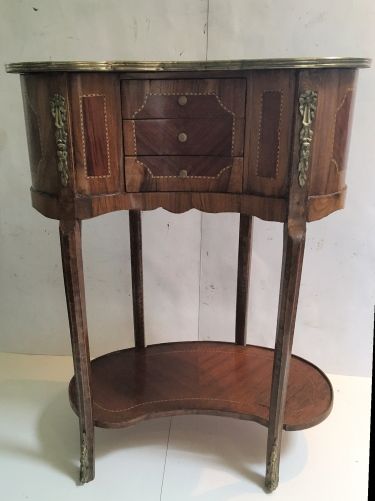 French Marquetry Inlaid Kidney Shaped Side Table