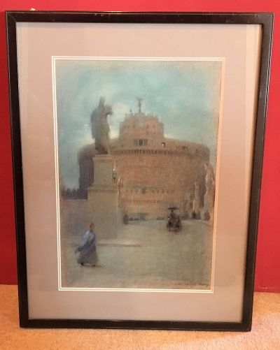 Gustavo Bacarisas - Pastel - Castel Sant Angelo - Signed & Dated