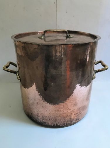 A Superb Original Large Copper Bowl Ideal Log Basket with Top