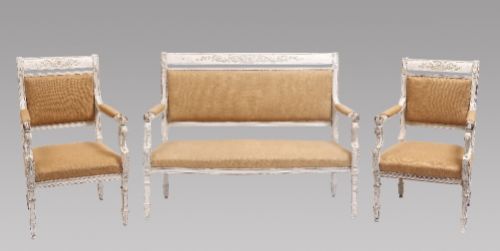 An Italian White Painted Carved Wood Three Piece Suite